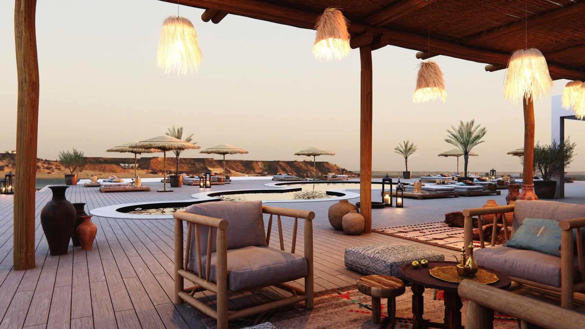 Terrace with pool in a beautiful kitecamp in Egypt