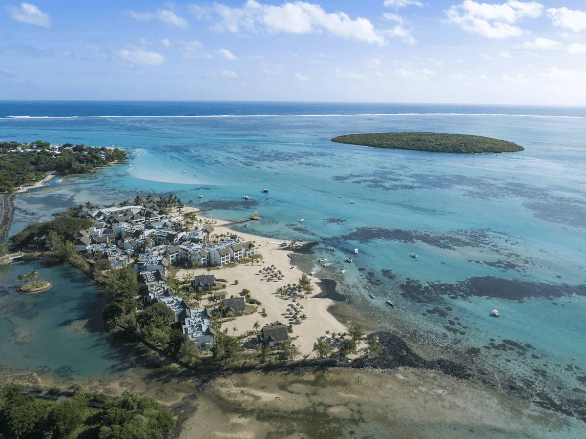 Drone view of a hotel in Mauritius